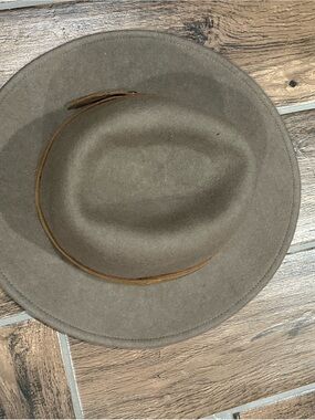 Frye Taupe Felt Fedora with Brown Leather Band